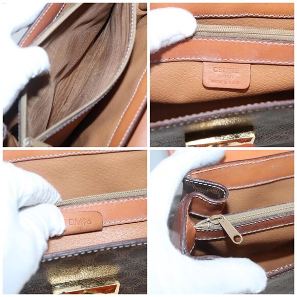 CELINE Macadam Canvas Hand Bag PVC Leather Brown Gold - Picture 14 of 15